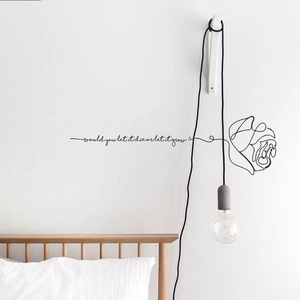 Minimalist rose line art wall sticker with English quote for bedroom decor