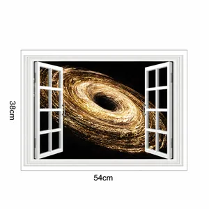 Detailed view of 3D window wall sticker showing golden galaxy black hole 54x38cm