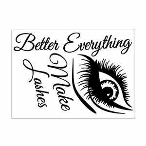 Detail van de Lashes Make Everything Better muursticker met maten 60x40cm