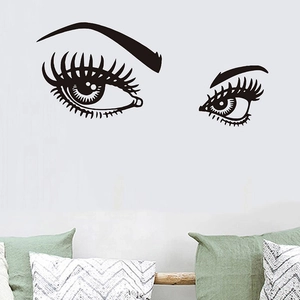 Sticker mural cils et sourcils noirs minimalistes pour décoration de chambre moderne