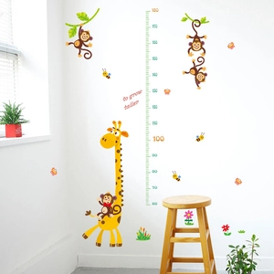 Cartoon giraffe and monkey height chart wall sticker showing the 60-180cm scale range