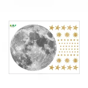 Layout diagram for realistic moon and gold star wall decals for kids room measuring 60x40cm