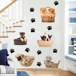 Cartoon Puppy Paw Print PVC Wall Sticker Removable Dog Home Decor Wall Decal For Kids Room Nursery Bedroom Fun Wall Poster