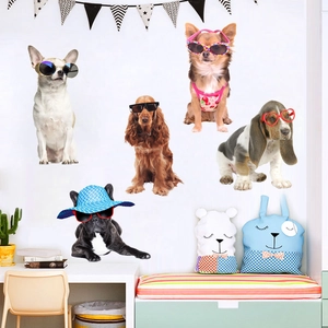 Cartoon Dog With Glasses Wall Stickers Cute Puppy PVC Decals For Kids Room Nursery Home Decor