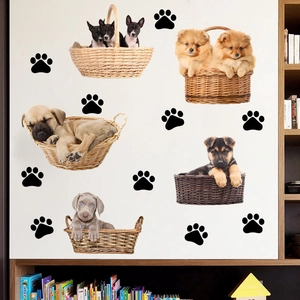 Cute puppy dog footprints wall stickers set for children room and pet area decoration