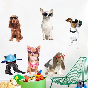 Cartoon dog wall stickers with sunglasses for nursery wall decoration set of six