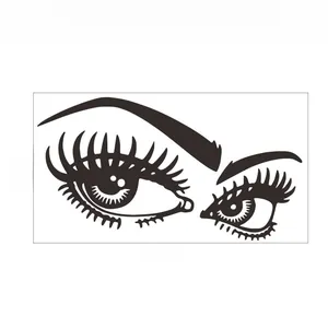 Diagramme montrant les dimensions du sticker mural yeux cils noir 57cm large 31cm haut