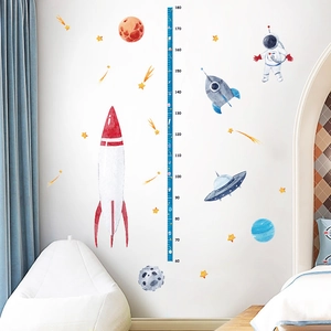 Weltraum Rakete Messlatte Wandtattoo mit Astronaut und Planeten für das Kinderzimmer