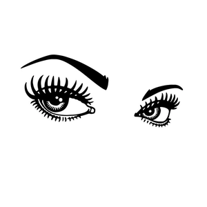 Détail macro du sticker mural yeux sexy avec de longs cils et des sourcils artistiques