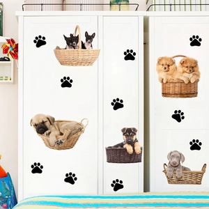 Cartoon puppy wall stickers with dog paw prints for kids room nursery decoration