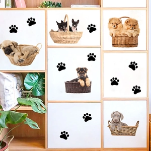 Cute cartoon puppy paw prints wall stickers for children's room home decor