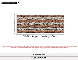 Detail showing dimensions of 3D stone and brick wall sticker at 45cm high and 100cm wide