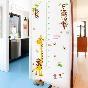 Cartoon giraffe and monkey height chart wall sticker for kids room measuring 60 to 180cm