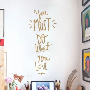 Golden glitter 'Do What You Love' inspirational wall decal with heart design for home decor