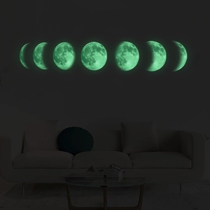 Luminous moon phase wall stickers 7-piece set with realistic lunar texture for home decor