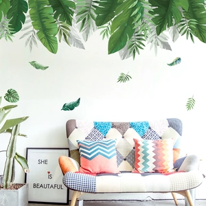 Stickers Muraux Feuilles de Plantes Vertes Tropicales Amovibles en PVC Décalcomanies Murales de Palmier pour Salon Chambre