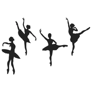 Detail view of four elegant black ballet dancer silhouette wall stickers for kids room decor