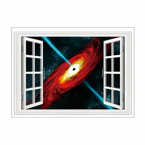 3D space black hole wall sticker in white window frame design, size 54cm x 38cm