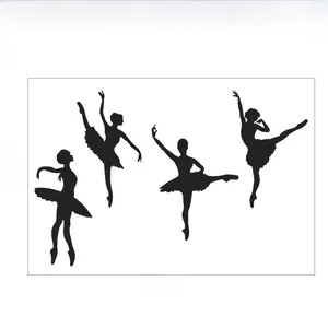 Black PVC ballerina silhouette wall decals set showing dancers' poses, size 73x47cm