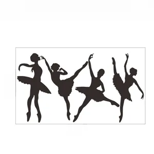 Ballet dancer wall sticker layout dimensions 31.5x57cm with black silhouette silhouettes