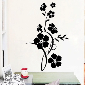 Minimalist black floral wall stickers with vine and leaf patterns for home decor