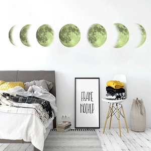 Glow in the dark lunar cycle wall stickers featuring seven phases of the moon for home decor