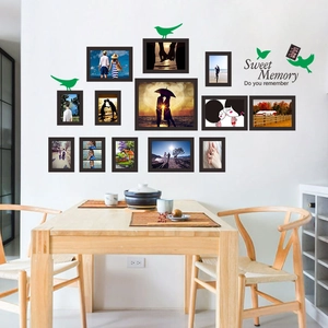 Modern PVC wall stickers featuring black photo frames and Sweet Memory quote for dining room