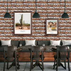 Self-adhesive 3D red brick wallpaper for vintage industrial style interior decoration