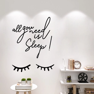 Minimalist All You Need Is Sleep Quote Wall Sticker With Eyelashes Removable PVC Wall Decal For Bedroom Home Decoration