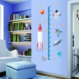 Weltraum Rakete Messlatte Wandtattoo für Kinderzimmer mit Astronauten und Planeten