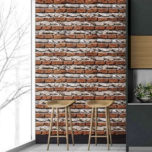3D self-adhesive wallpaper with rustic red brick and stone patterns for home decor