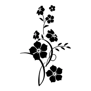 Close-up of black floral wall sticker with minimalist vines and leaves on a white background