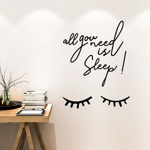 Minimalist All you need is sleep black vinyl wall decal with eyelash graphic for bedroom