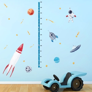 Weltraum Raketen Messlatte Wandtattoo für Kinderzimmer mit Astronauten und Planeten