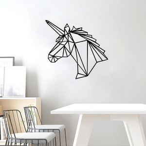 Modern black geometric unicorn head wall decal sticker for minimalist room decor