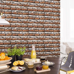 Self-adhesive 3D red brick and pebble stone wallpaper for industrial home decor