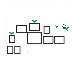 Detail layout of DIY PVC photo frame wall sticker with birds and Sweet Memory text