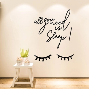 Minimalist all you need is sleep wall decal with closed eyelashes for bedroom decor