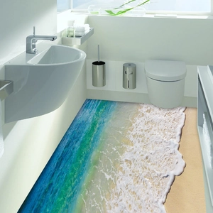 3D ocean beach floor sticker with realistic waves for bathroom and home decoration
