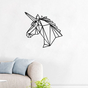 Modern geometric unicorn head wall sticker in black lines for minimalist home decoration