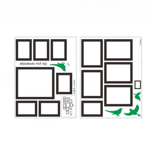 Detail layout of PVC photo frame wall stickers with birds and memory text 60x45cm