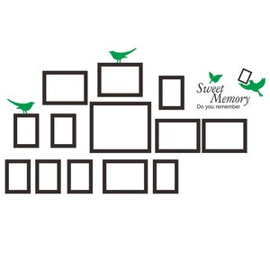 Detail view of Sweet Memory PVC wall stickers with black frames and green leaf decor