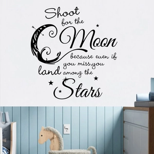 Sticker Mural De Motivation Shoot For The Moon En PVC Noir Citation Décoration Pour Chambre d'Enfant Et Maison Ornement