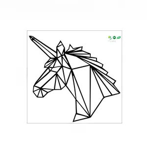 Detail showing 37x40cm geometric unicorn PVC wall sticker dimensions and design specs