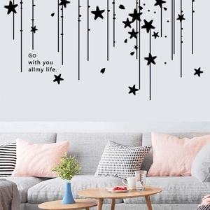Moderner schwarzer PVC Wandsticker mit Sternen und Spruch für die Schlafzimmerdeko