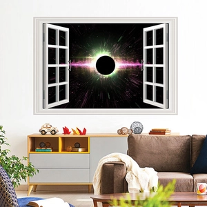 Dettaglio dell'adesivo murale 3D buco nero che mostra un'eclissi fantascientifica sul muro