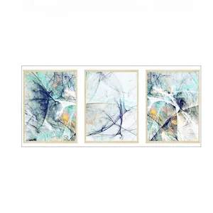 Three-piece Nordic abstract wall art set with green and gold textures, size 125x27cm