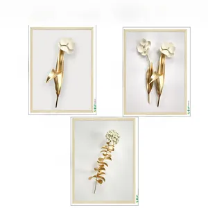 Detailed dimension layout for golden floral triptych wall art showing 30x40cm panel size