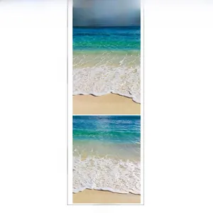 Macro layout showing 45x60cm blue ocean wave and white sand beach 3D floor stickers