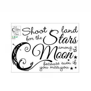Détail de pose du sticker mural citations anglaises 60x40cm avec étoiles et lune